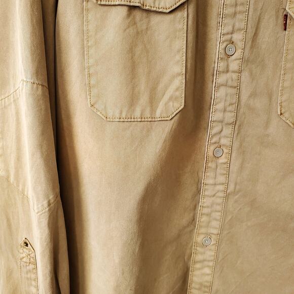 Men Vtg Levi Two Horse Tan Work Chore Shirt Shacket XXL Rancher Farm Heavy Duty - Picture 2 of 11